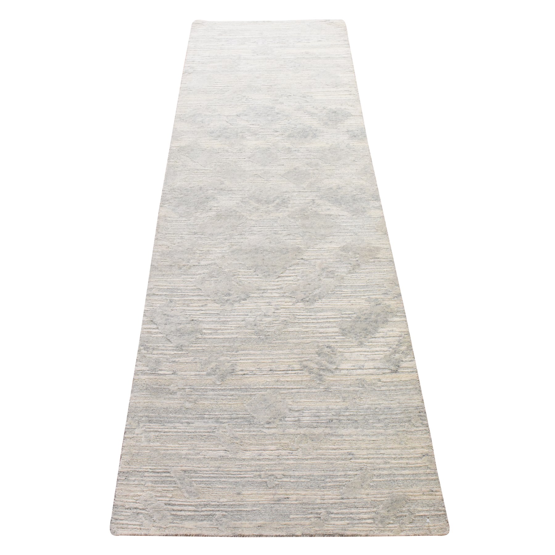 2'6"x8' Light Gray, Modern Design, Hand Spun Undyed Natural Wool, Hand Knotted, Runner, Oriental Rug 